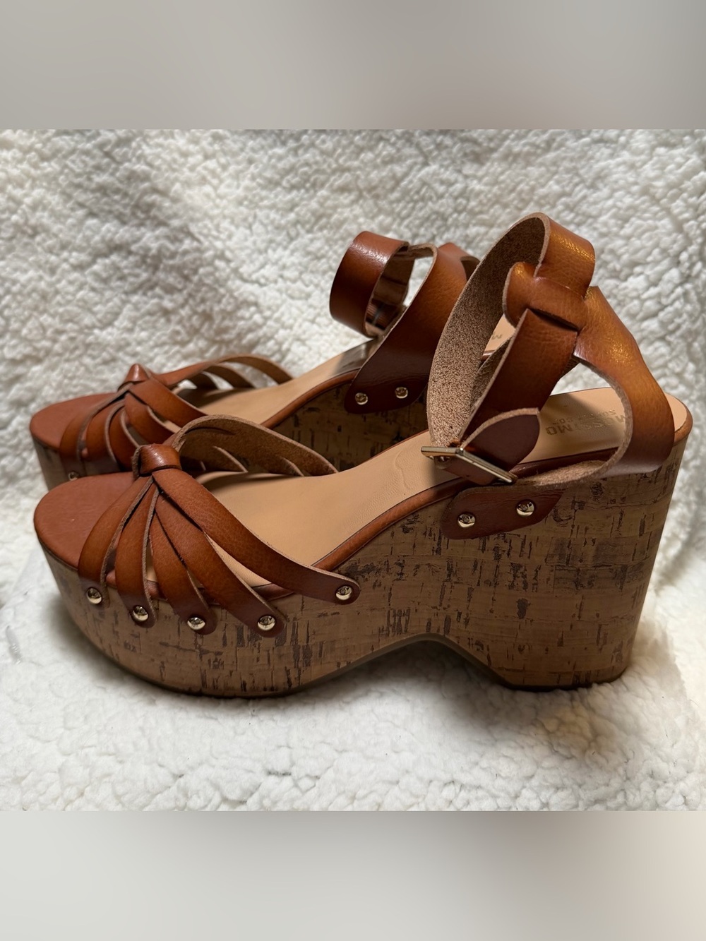 Mossimo Cork Platform Leather Sandals Tan Ankle Strap Women's Size 9.5